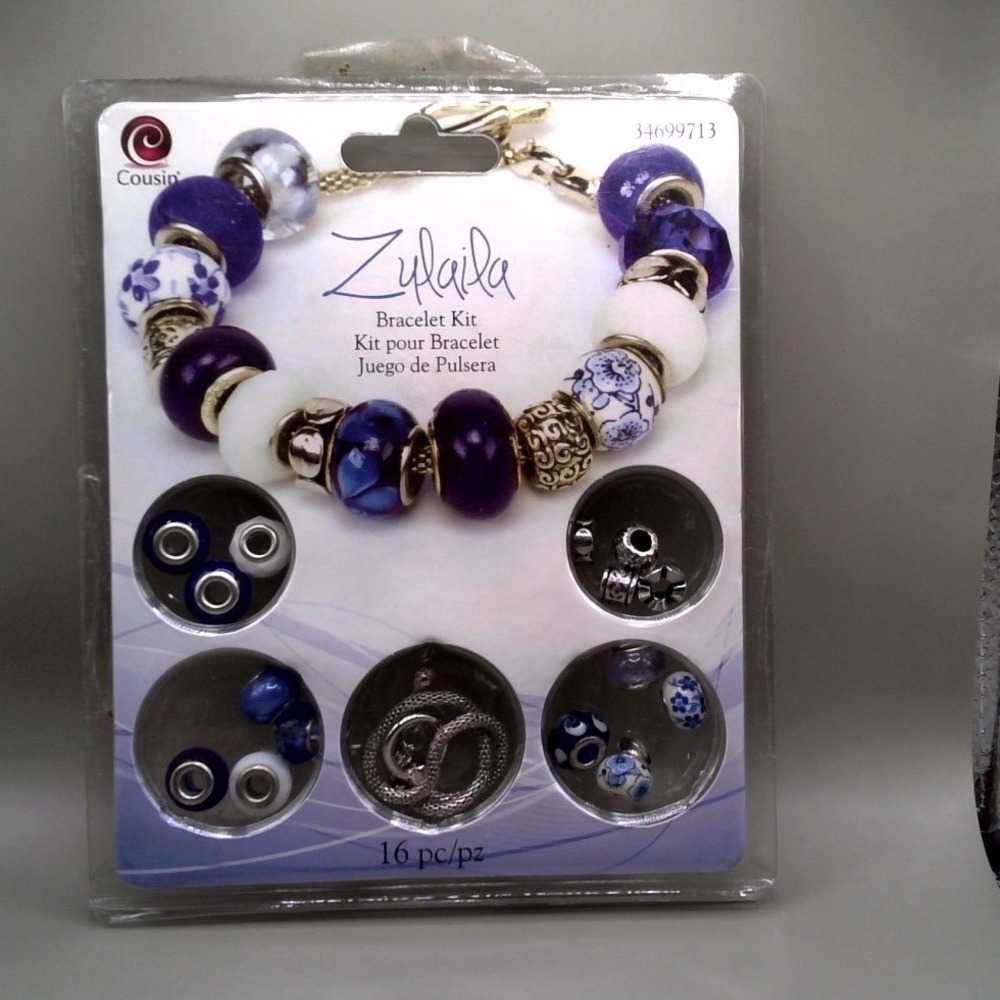 Cousin Zulaila Bracelet Kit 16pc Blue Purple Glass Bead DIY Jewelry Making Set